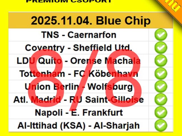 Blue Chip prémium Tippmix tippek 2025.11.04-ei ajánlattal. Megbízható sportfogadás tippek, több évtizedes tapasztalattal. Nézd meg, hogyan segíthet a sportfogadásban!