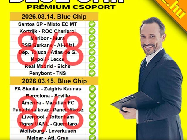 BLUE CHIP: 16 / 16 – Ezt a hétvégét is hibátlanra hoztuk! Több mint 32 éve a sportfogadásban!