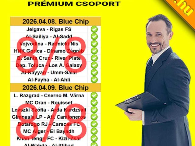 BLUE CHIP: Tegnap is 8/8! Brutális, 94.44%-os április hatékonyság!