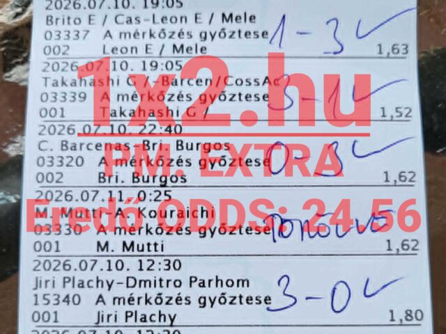 1×2.hu – Durrant a 24.56-os eredő szorzó! Több mint 32 év tapasztalata a szelvényeinken!