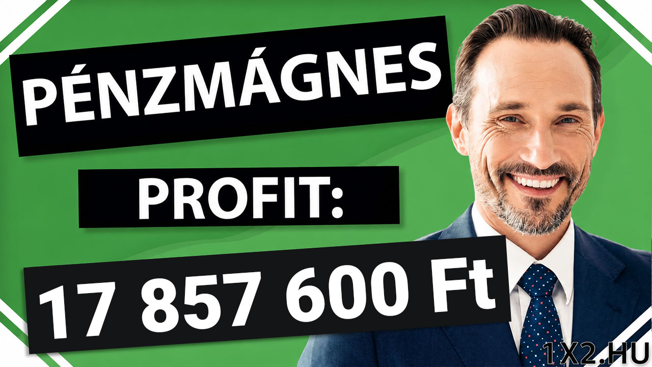 Mosolygó, öltönyös férfi a 17 857 600 forintos profitot kiemelő Pénzmágnes felirat mellett.