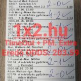 Kézzel pipált, nyertes meccseredményeket és magas szorzókat tartalmazó papíralapú sportfogadási szelvény.