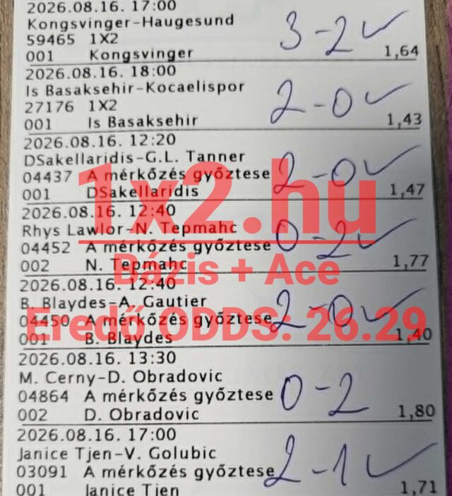 Kinyomtatott sportfogadási szelvény, amelyen kézzel írt végeredmények és nyertes pipák láthatóak 28,29-es eredő szorzóval.