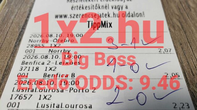 Nyertes Tippmix sportfogadási szelvény három sikeres labdarúgó-mérkőzés tippjével és 9,46-os eredő oddsszal.