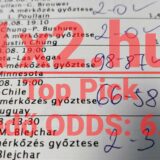 Sikeresen eltalált meccseredményeket és oddsokat tartalmazó nyertes sportfogadási szelvény 2ht.hu felirattal.
