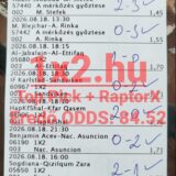 Sportfogadási szelvény kézzel beírt eredményekkel, ellenőrző pipákkal és 289,52-es eredő oddsszal a 1x2.hu-ról.
