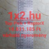 Papíralapú TippMix sportfogadási szelvény beírt meccseredményekkel, kiemelt 18.831.185 Ft-os várható nyereménnyel és 1x2.hu felirattal.