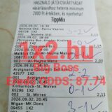 Nyertes TippMix papíralapú fogadószelvény kézzel írt végeredményekkel és pipa jelölésekkel.