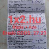 Papír alapú Tippmix sportfogadási szelvény, amelyen több labdarúgó- és teniszmérkőzés tippjei láthatóak kézzel írt eredményekkel.