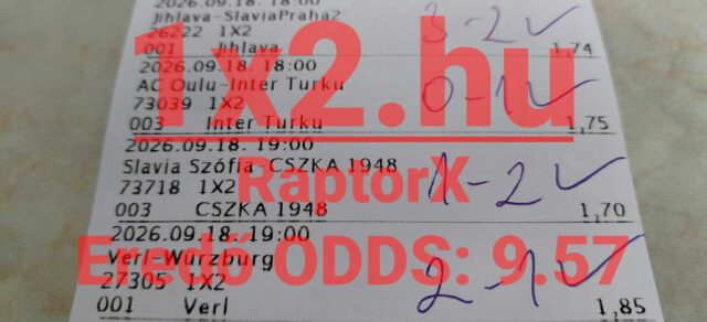 Kinyomtatott sportfogadási szelvény több futballmérkőzéssel, kézzel ráírt végeredményekkel és szorzókkal.