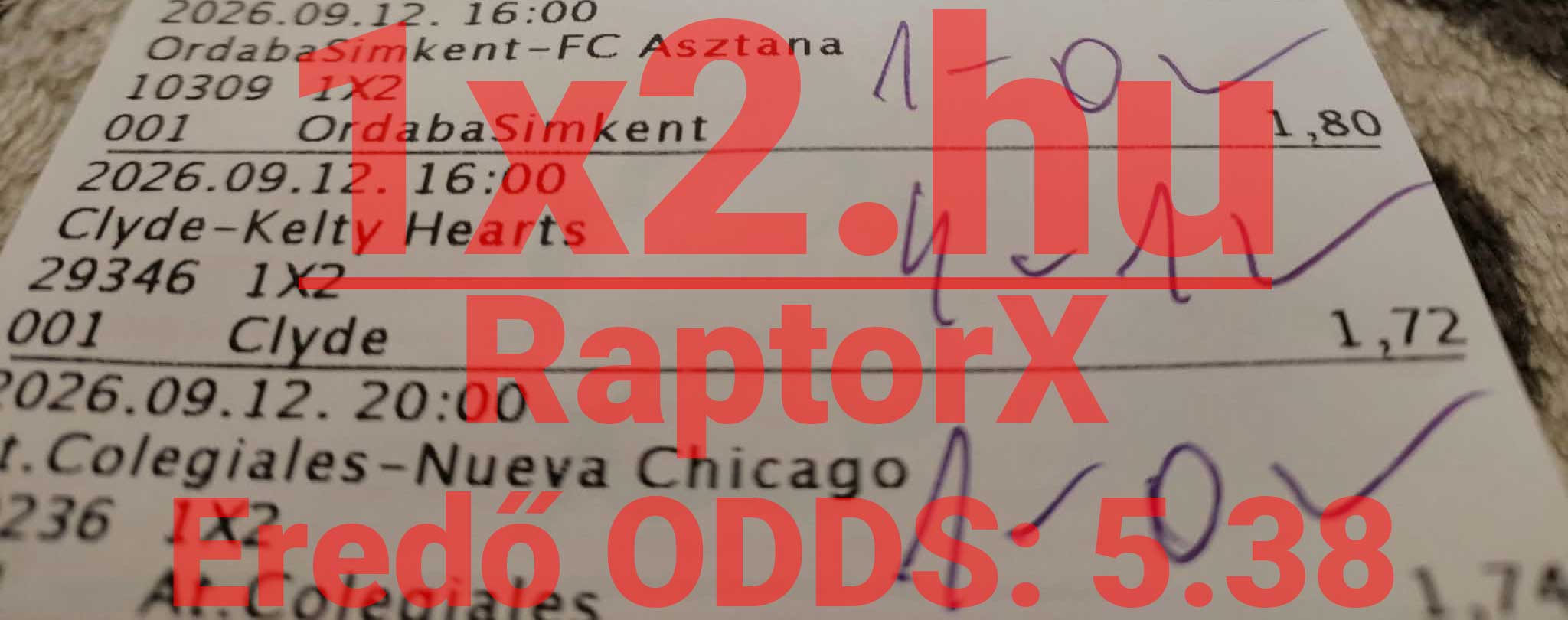 Papír alapú Tippmix sportfogadási szelvény három labdarúgó mérkőzéssel és 5.38-as eredő oddsszal.