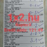 Nyomtatott sportfogadási szelvény kézírásos eredménymegjelölésekkel, labdarúgó tippekkel és 121.49-es össz-oddsszal.