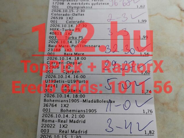 1×2.hu – 1011.56-os eredő szorzóra mentünk tegnap!