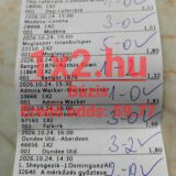 Nyomtatott Tippmix sportfogadási szelvény kézzel írt eredményekkel, pipákkal és 59,77-es eredő odds felirattal.